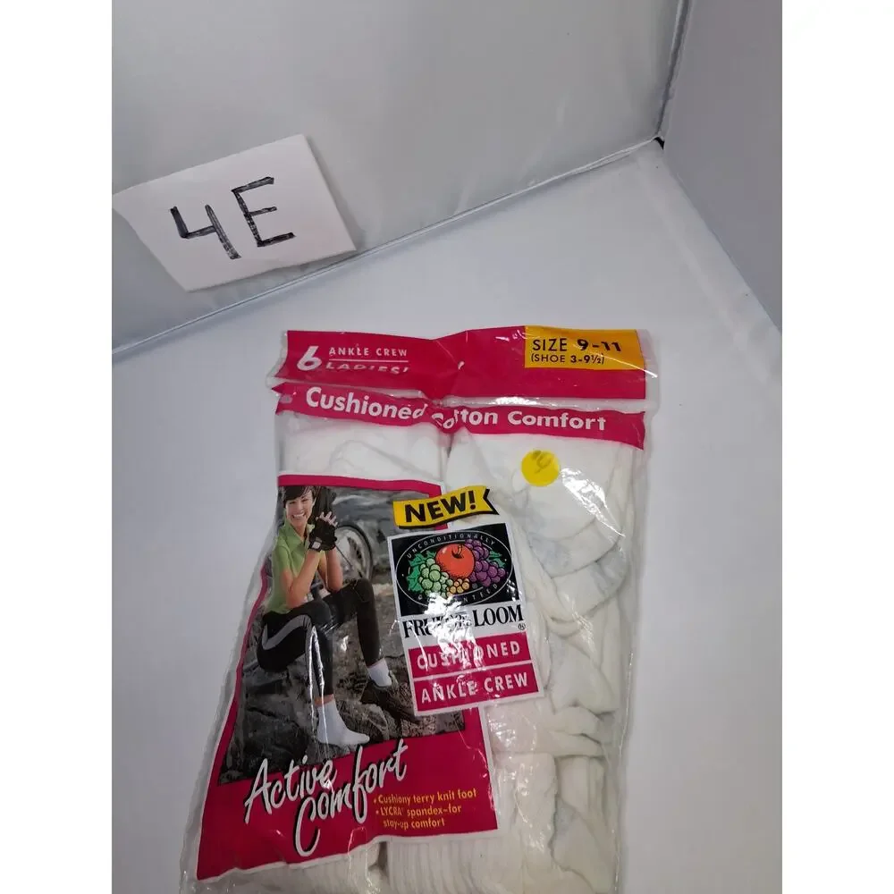 4E Vintage NOS Fruit of the Loom 100% Cotton Ankle Sock 9-11 6pk